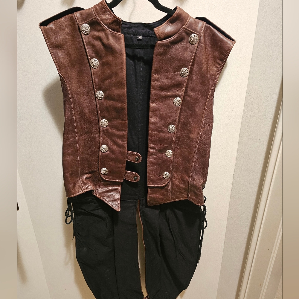 Brown Leather Vest with Silver Buttons,  Renaissance Outfit Men